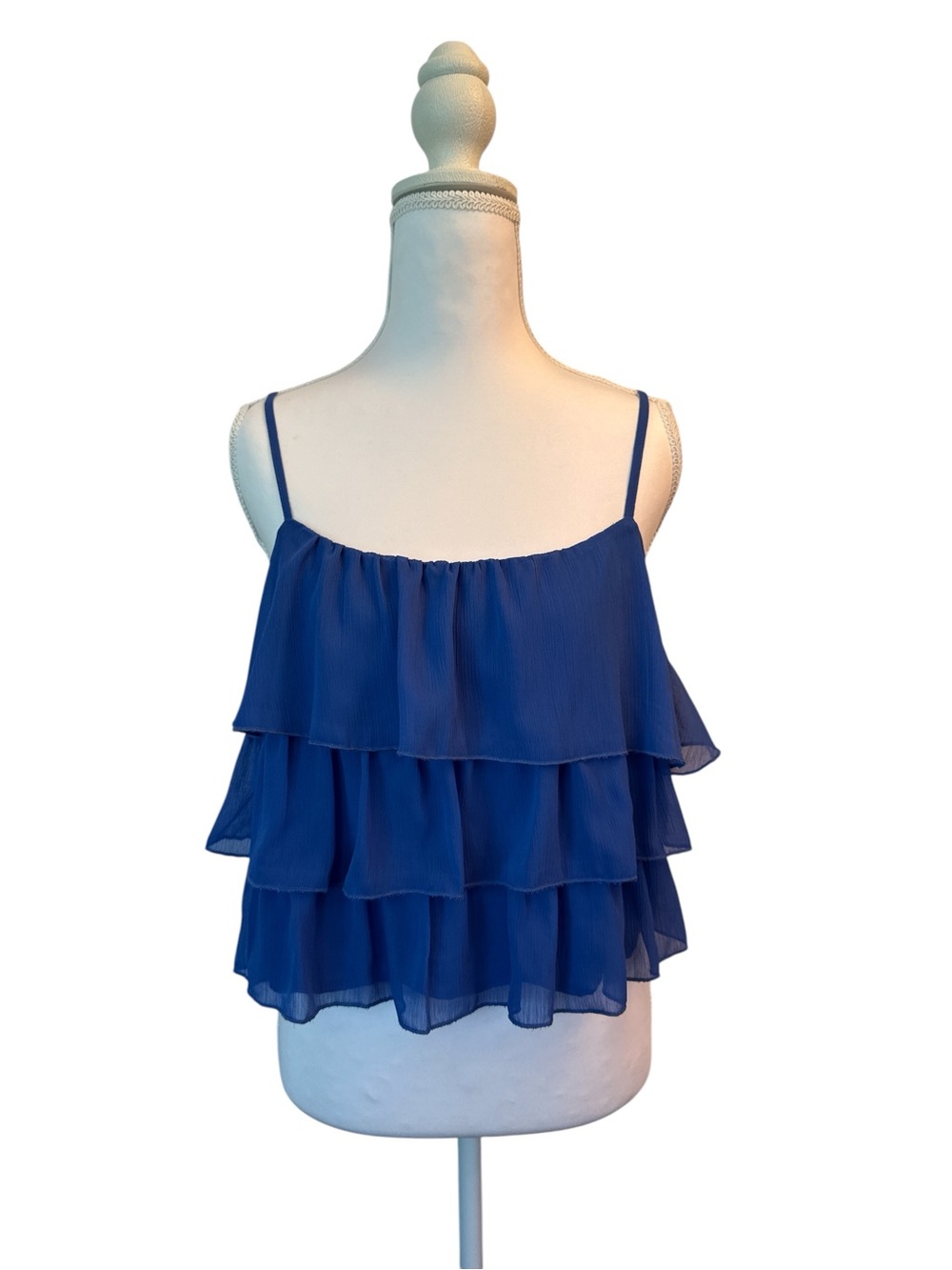 Le Lis Blue Ruffled Spaghetti Strap Tank Top